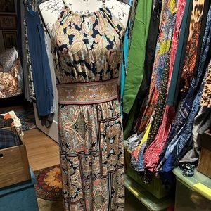 London Times Maxi Dress Paisley Sleeveless M L 10 women stretch print new nwot